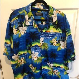 Favant Hawaiian Men's Button Down Shirt Blue Yellow Green 4XL Aloha Floral Sea.